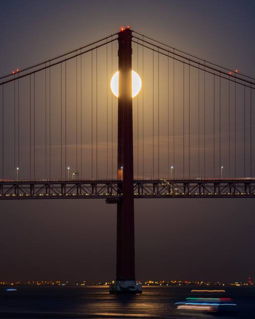 bridge at night, full moon centered