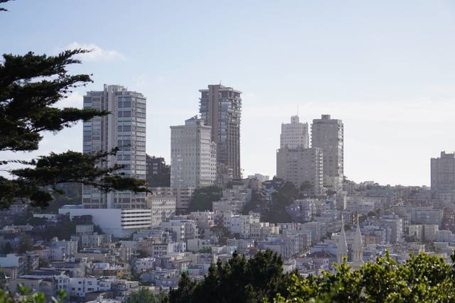SF skyline over rolling streets